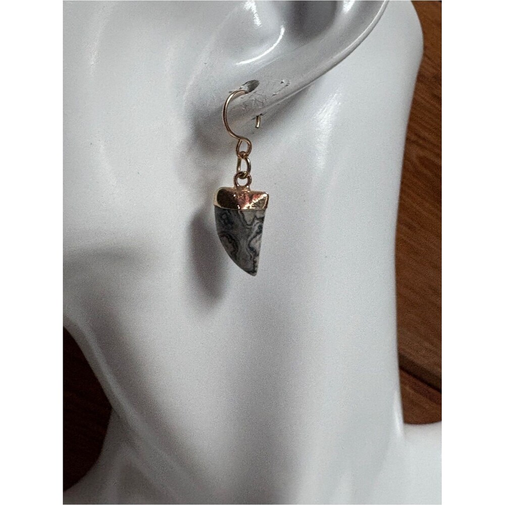 Gold-Tone Hook Earrings with Gray Marbled Pendant